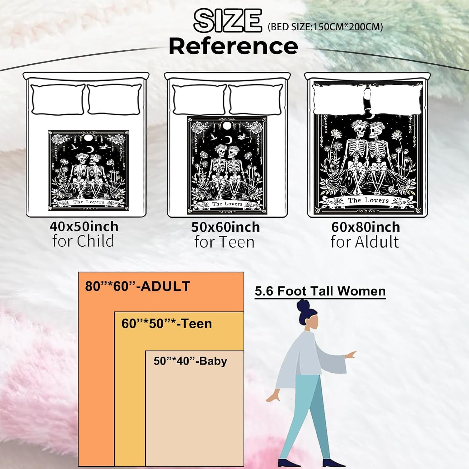 The Lovers Skeleton Blanket Gifts for Kids Adult Women,Gothic Romantic Flannel Throw Blankets,Soft Comfy Lightweight for Room Couch Bed Sofa Bold Halloween Goth Decor,Horror Lovers 60x50in