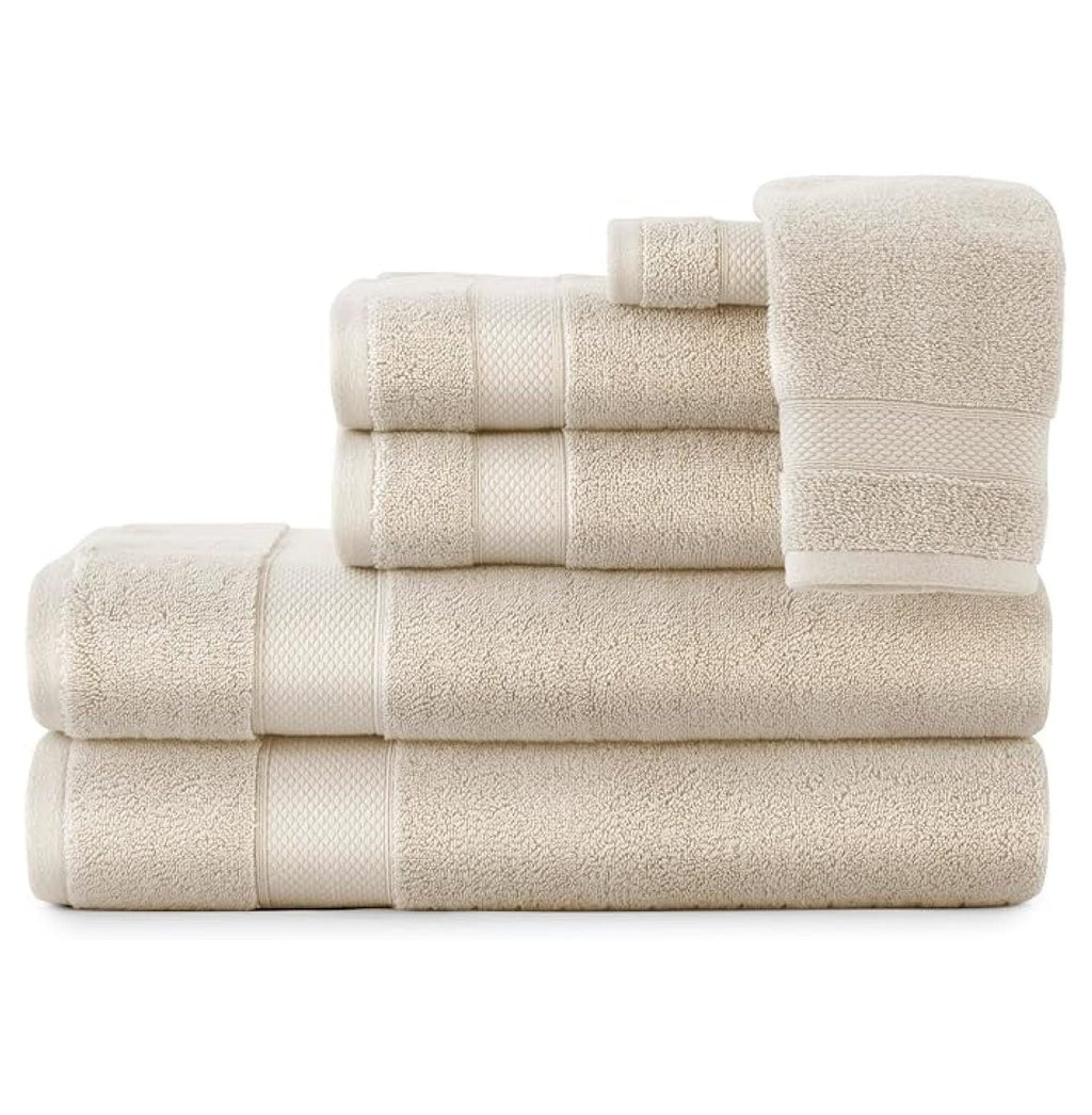6 Piece Towel Set - Luxurious 100% Long-Staple Turkish Cotton - Soft, Absorbent &amp; Fast Drying, Linen
