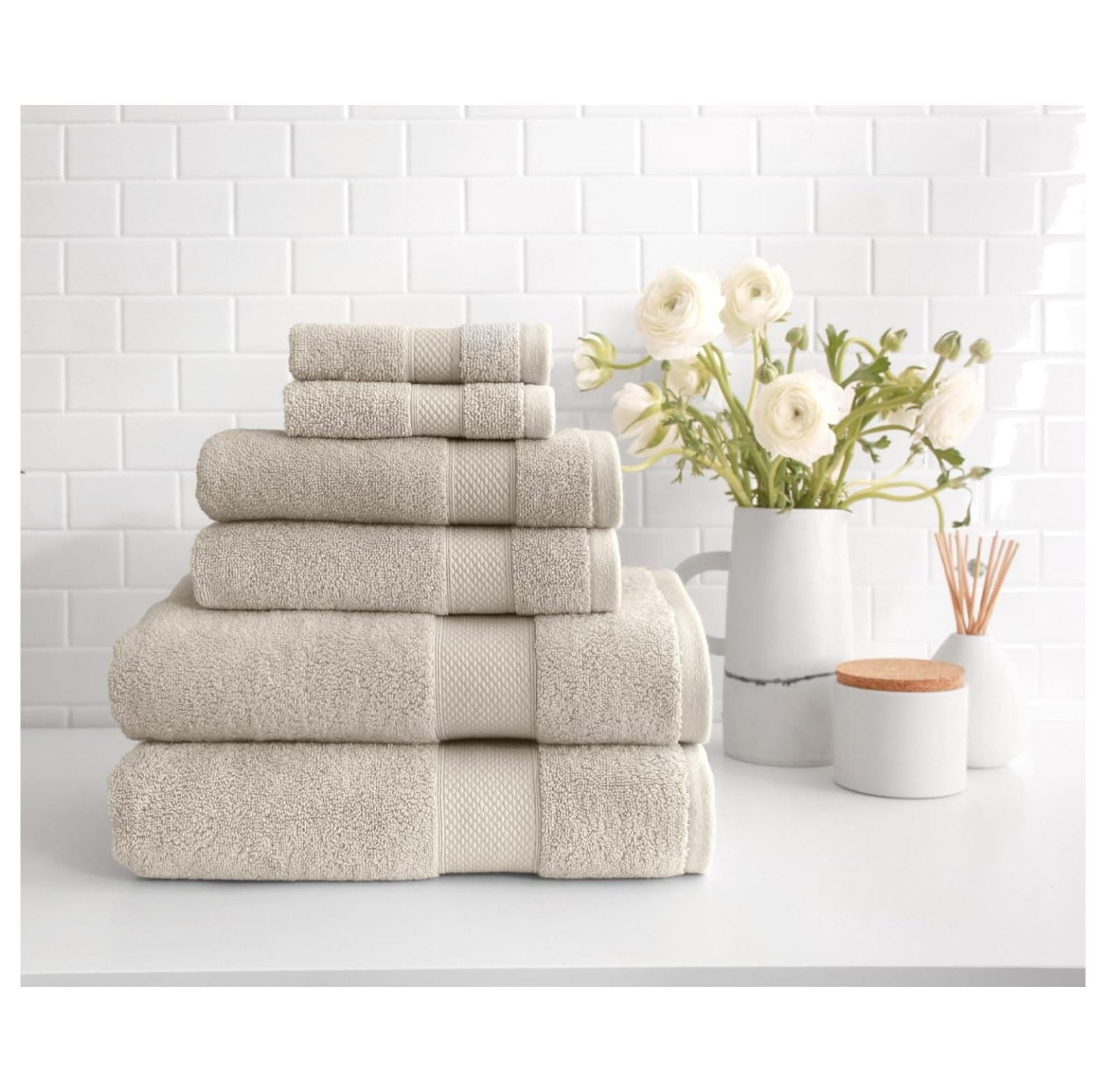 6 Piece Towel Set - Luxurious 100% Long-Staple Turkish Cotton - Soft, Absorbent &amp; Fast Drying, Linen