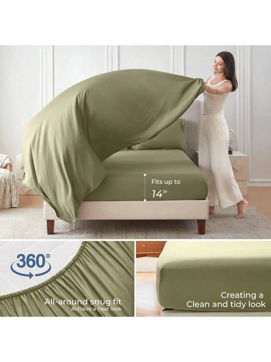 Queen Comforter Set 7 Pieces Bed In A Bag Queen Complete Bedding Set Includes Comforter Flat Sheet Fitted Sheet Pillowcases And Pillow Shams Olive