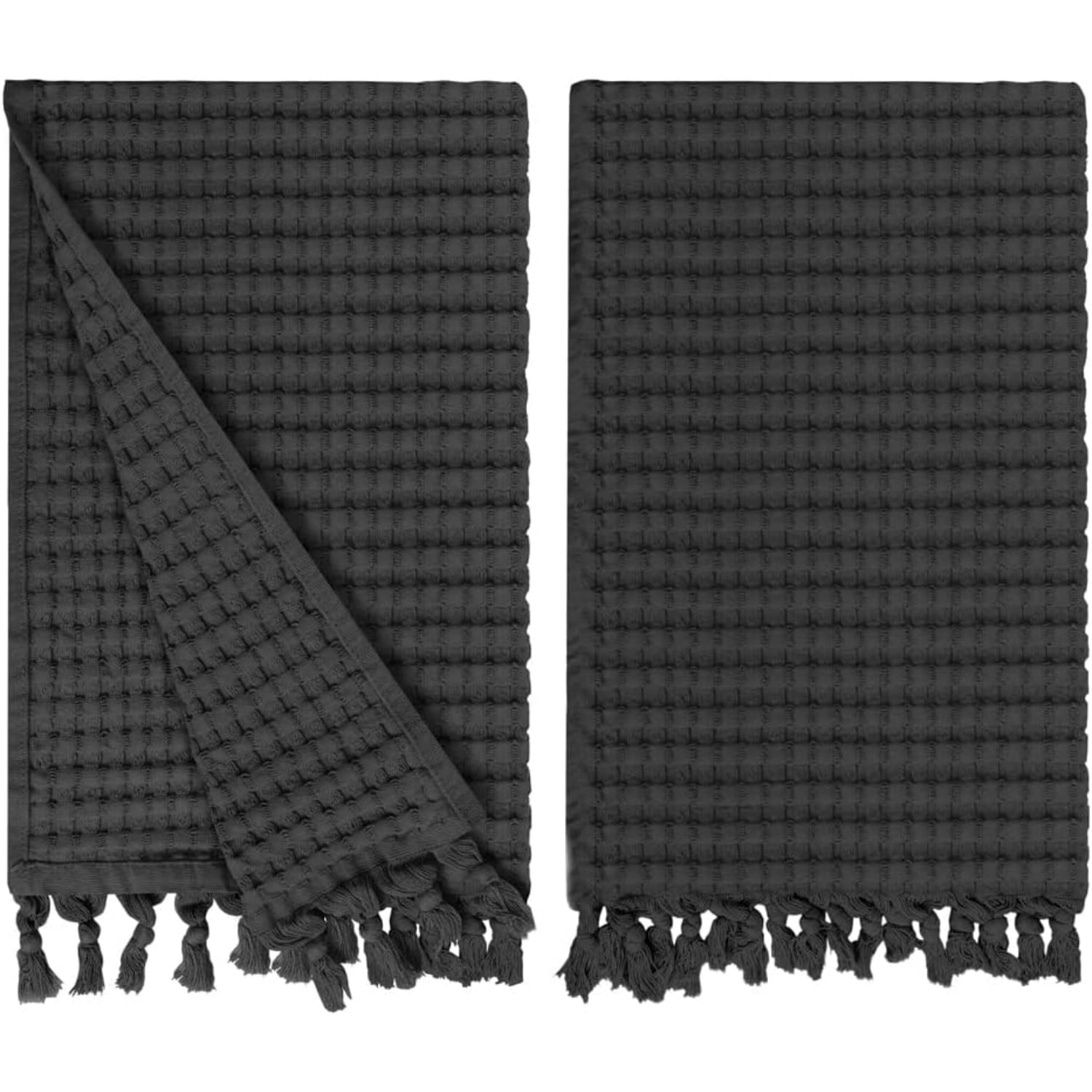 Decorative Waffle Hand Towels for Bathroom, 20x35 Large, Quick Drying Fingertip Towel, 2 Pack, Modern Style (Faded Black)