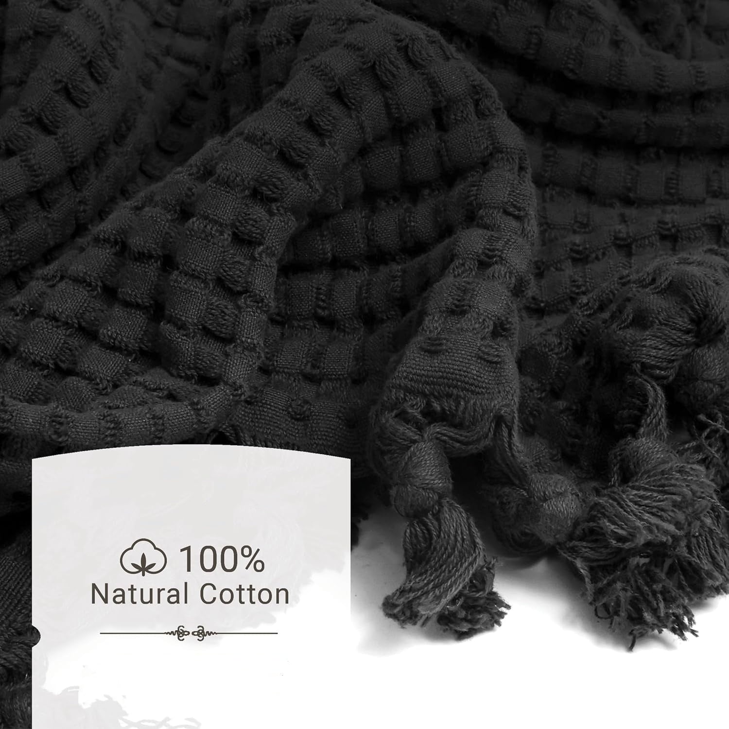 Decorative Waffle Hand Towels for Bathroom, 20x35 Large, Quick Drying Fingertip Towel, 2 Pack, Modern Style (Faded Black)