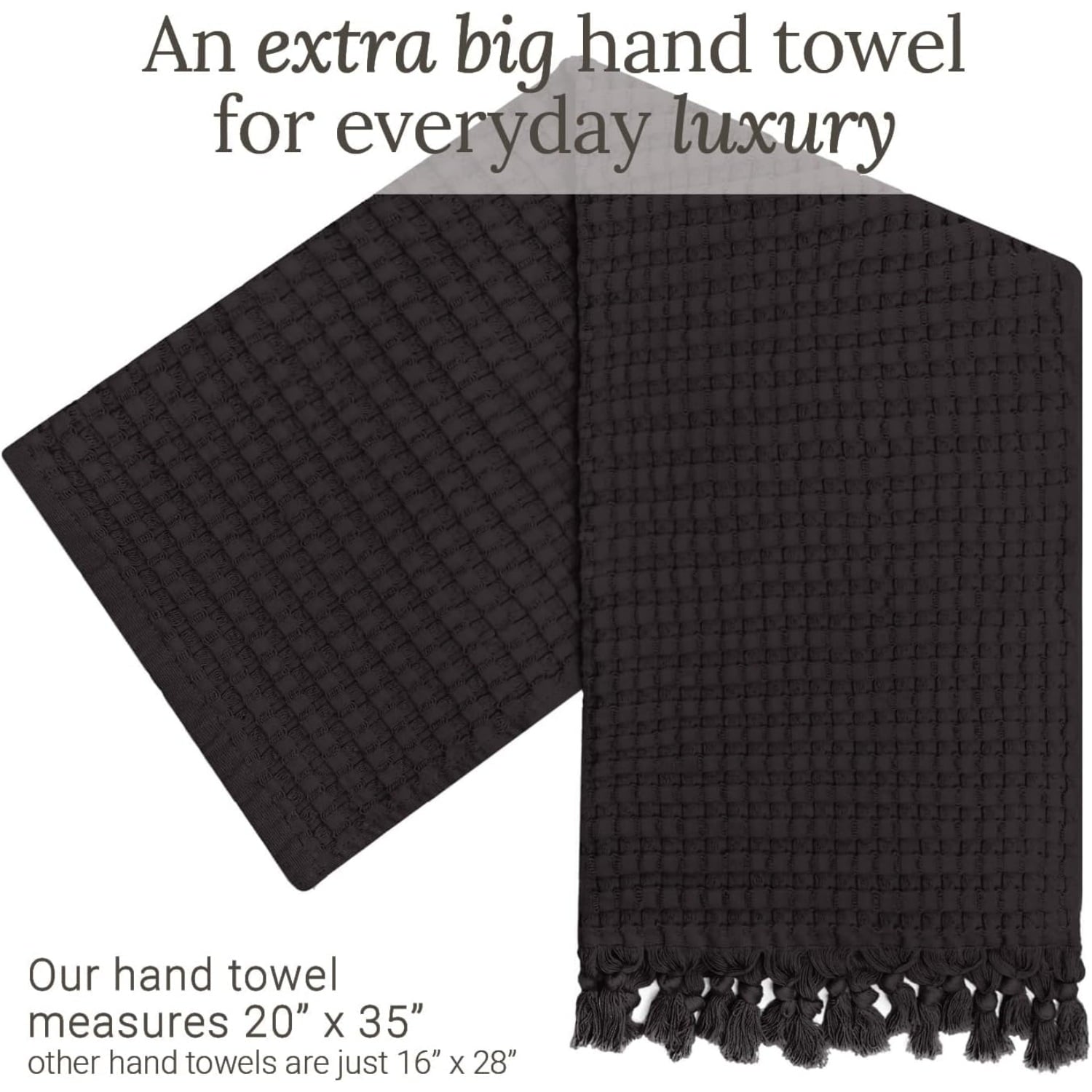 Decorative Waffle Hand Towels for Bathroom, 20x35 Large, Quick Drying Fingertip Towel, 2 Pack, Modern Style (Faded Black)