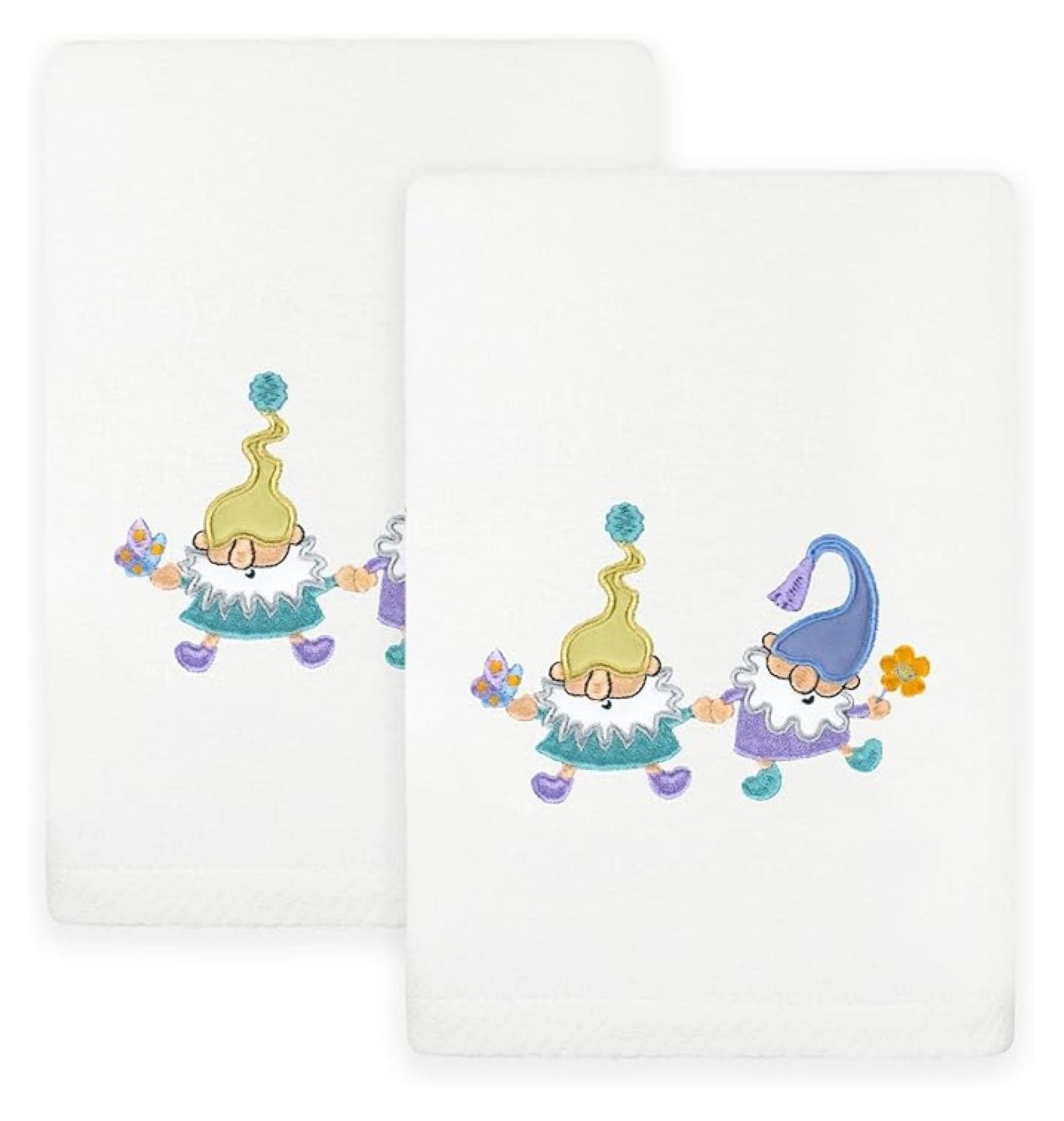Spring Fling Embroidered 2-Piece Hand Towel Set, Premium Turkish Cotton, Soft &amp; Absorbent, White, Ideal for Bathroom Elegance &amp; Spring Gifts