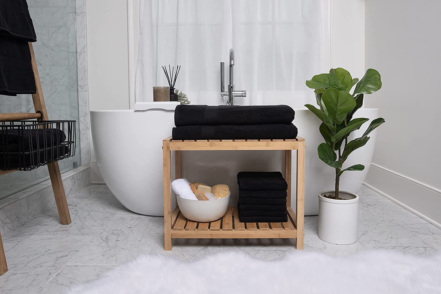 Luxury  Bath Sheets - 2 Pack - Oversized 40x80 - 700 GSM 2 Ply Cotton - Soft Absorbent Towel Set - Black