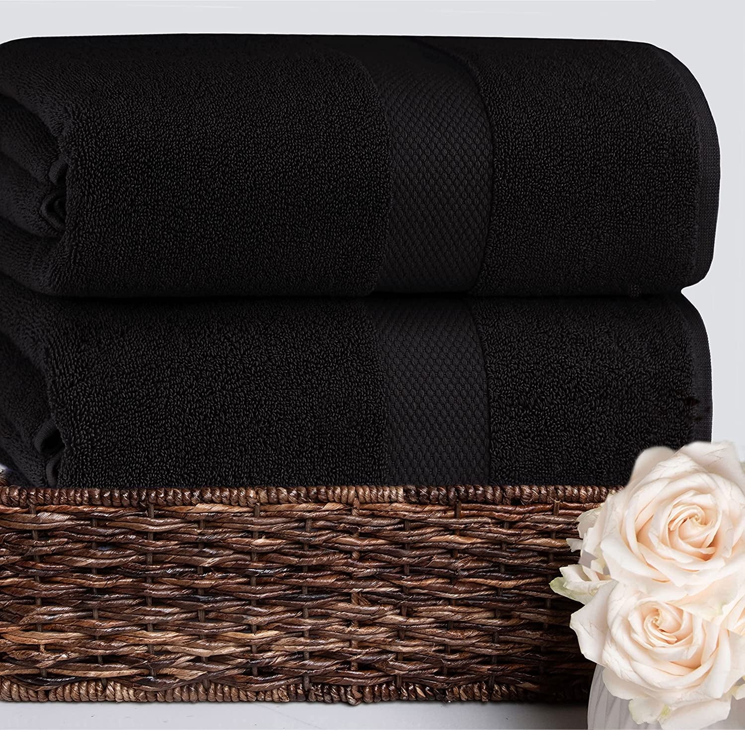 Luxury  Bath Sheets - 2 Pack - Oversized 40x80 - 700 GSM 2 Ply Cotton - Soft Absorbent Towel Set - Black