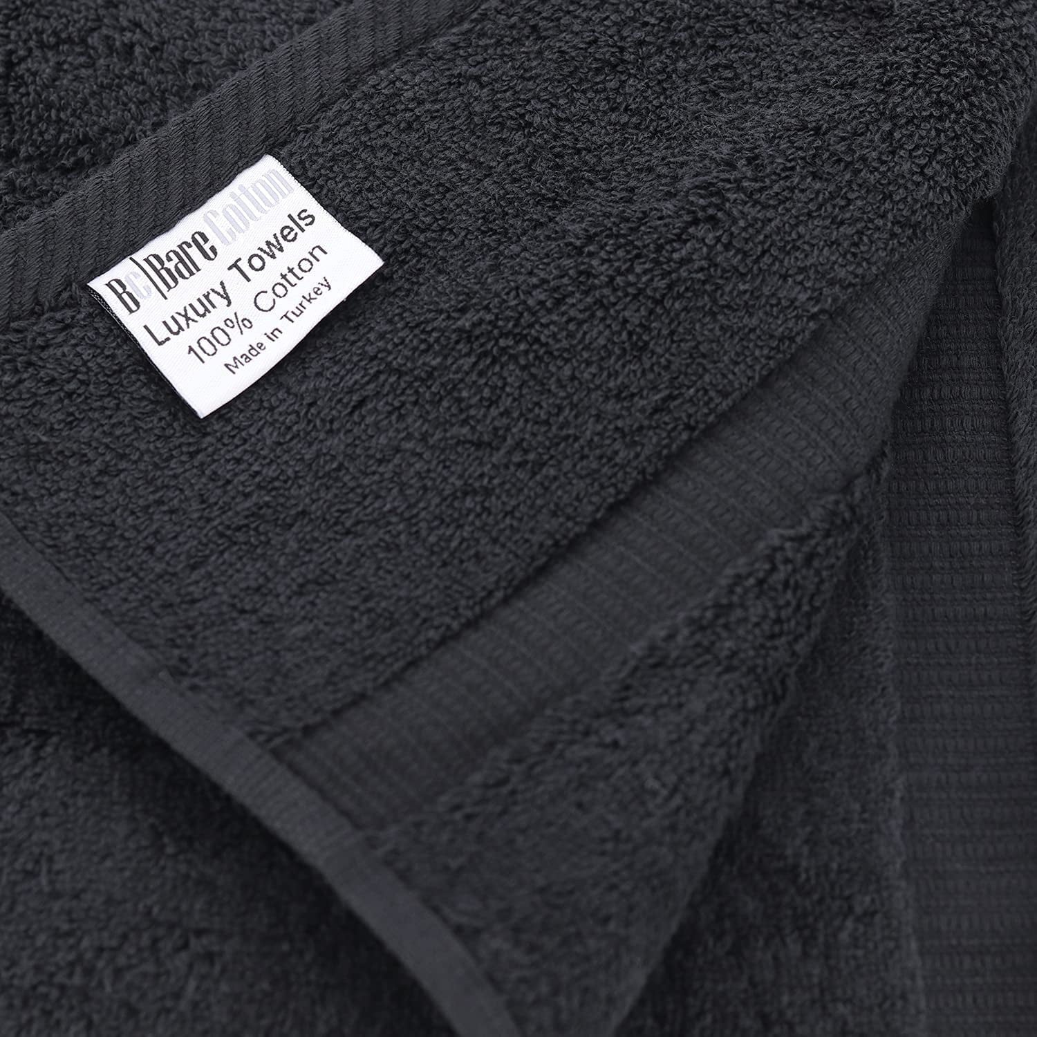 Hand Towel, 16 x 30 Inches Set of 2, Gift- Letter Embroidered with Square Design on Black Towel - Extra Absorbent - 100% Turkish Cotton - Soft Finish - Initial E