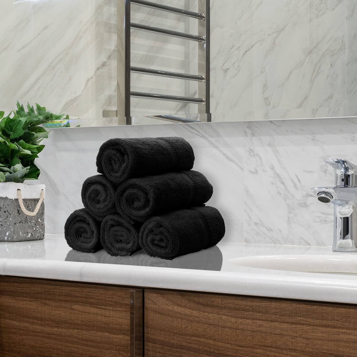 Hand Towel, 16 x 30 Inches Set of 2, Gift- Letter Embroidered with Square Design on Black Towel - Extra Absorbent - 100% Turkish Cotton - Soft Finish - Initial E