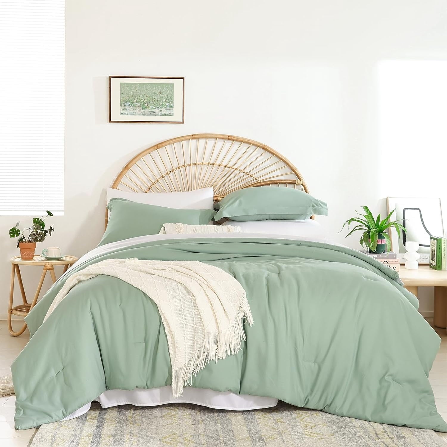 Full Size Comforter Set 7 Pieces Green Comforter Set with Sheets Soft Bed in a Bag Full Bed Comforters Set for All Season