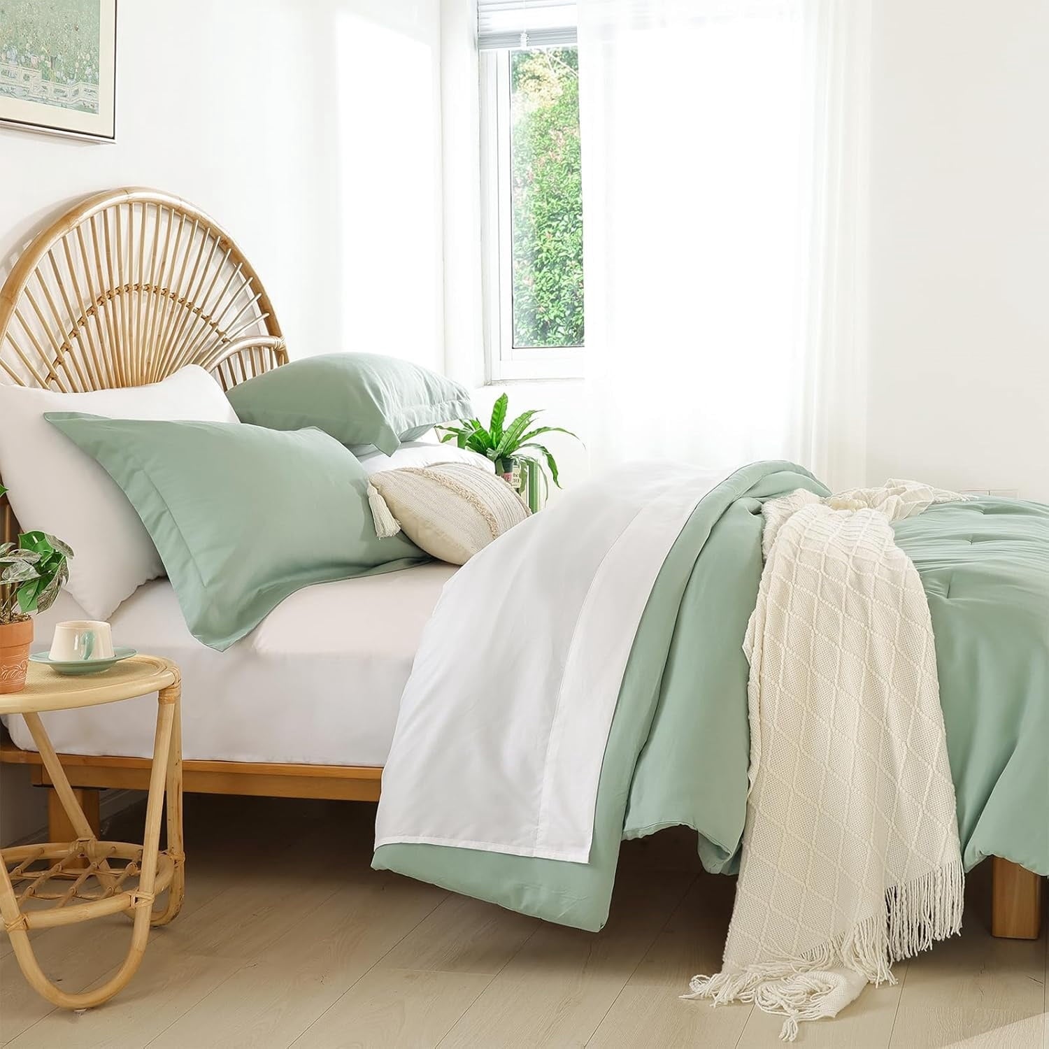 Full Size Comforter Set 7 Pieces Green Comforter Set with Sheets Soft Bed in a Bag Full Bed Comforters Set for All Season