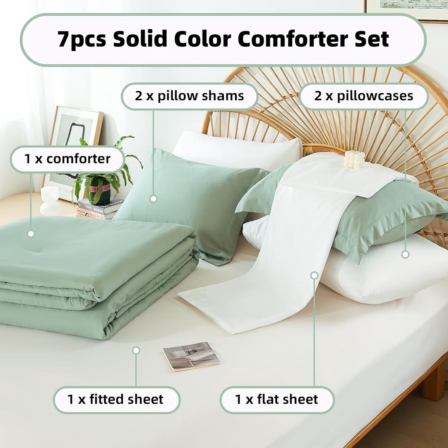 Full Size Comforter Set 7 Pieces Green Comforter Set with Sheets Soft Bed in a Bag Full Bed Comforters Set for All Season