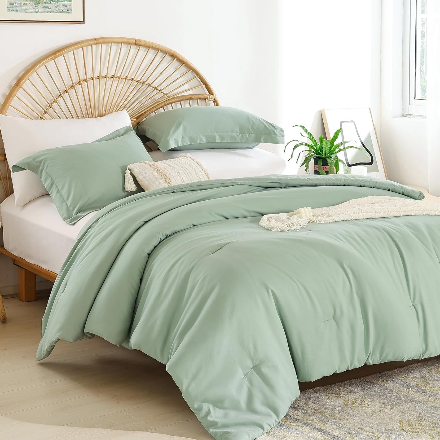 Full Size Comforter Set 7 Pieces Green Comforter Set with Sheets Soft Bed in a Bag Full Bed Comforters Set for All Season