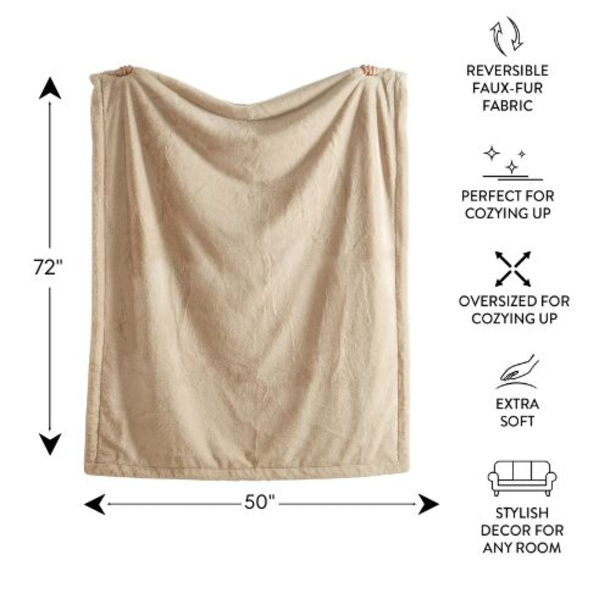 Cozy Haven Oversized Faux Fur Throw Blanket, Soft Beige, 50" x 72"
