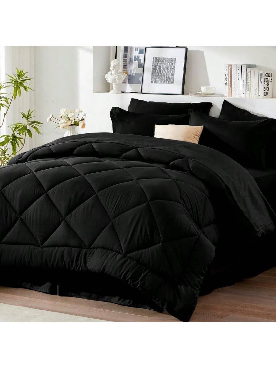 King Comforter Set Black Bed In A Bag King Size 8 Pieces All Season Bed Set Fluffy Comforter Set With Sheets Sheet Set Quilt Blanket Pillowcases Shams Bed Skirt
