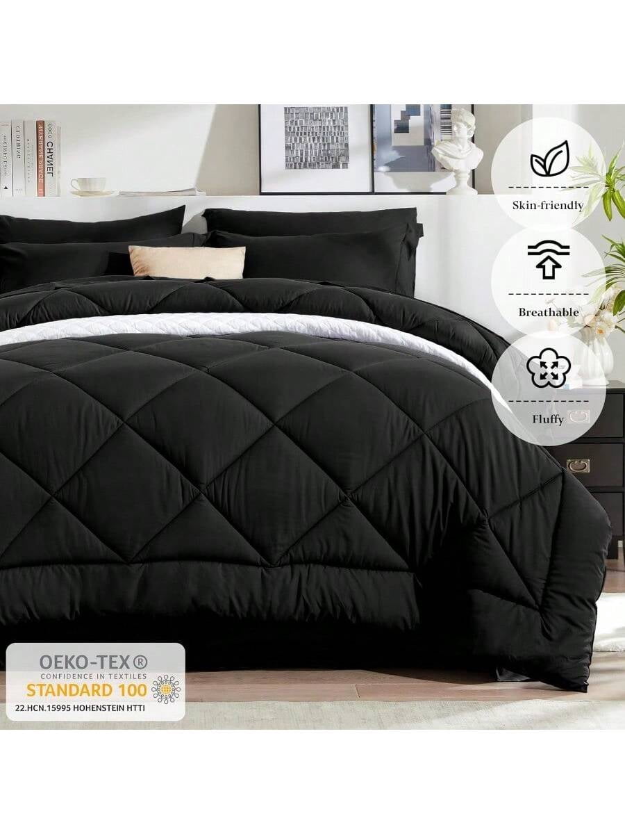 King Comforter Set Black Bed In A Bag King Size 8 Pieces All Season Bed Set Fluffy Comforter Set With Sheets Sheet Set Quilt Blanket Pillowcases Shams Bed Skirt