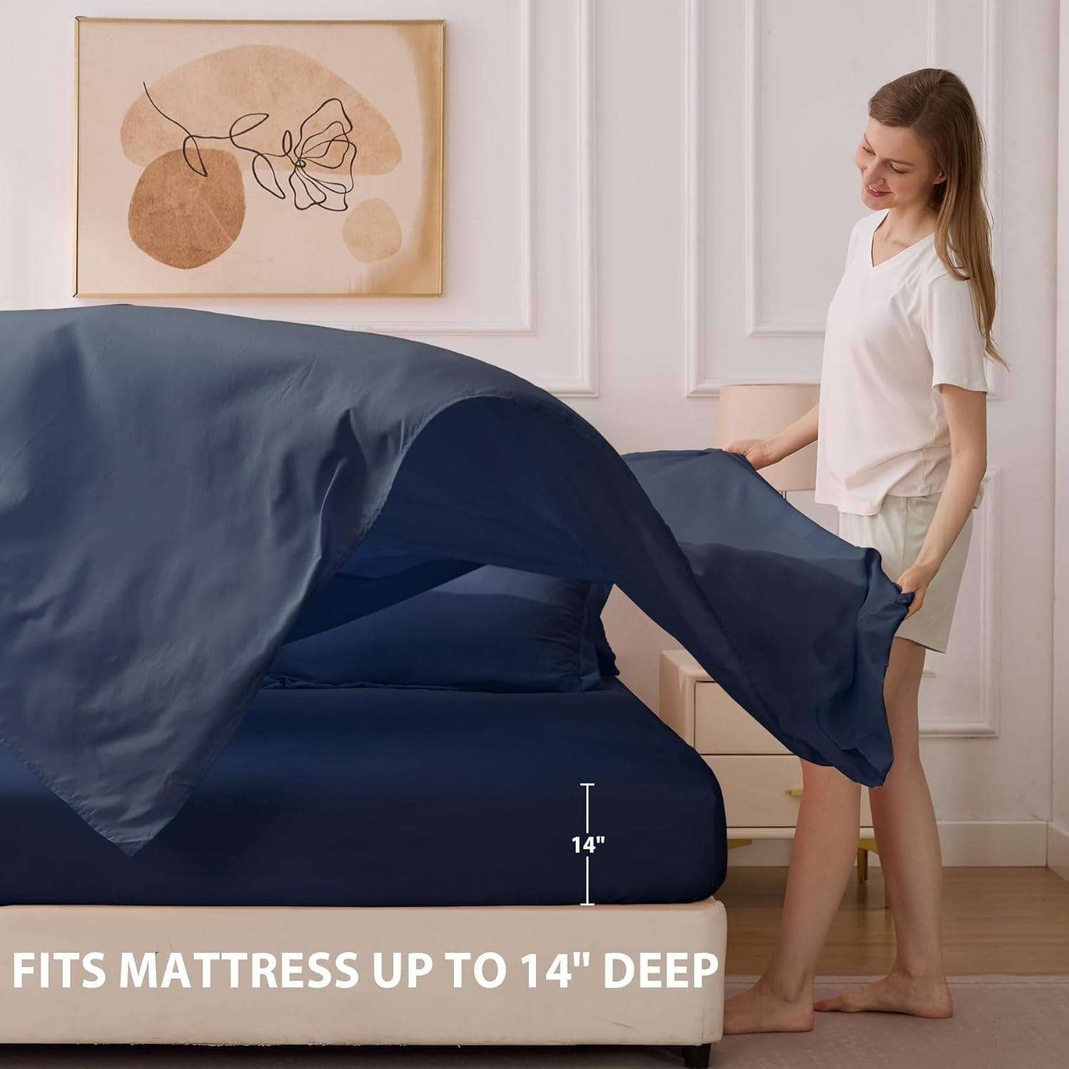 Queen Comforter Set Navy - 7 Piece Bed in a Bag with Soft Sheets &amp; Pillowcases for All Seasons