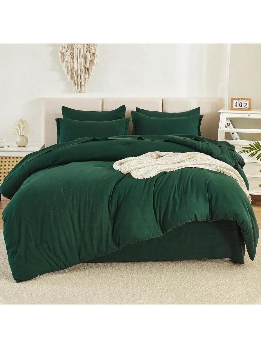 King Size Comforter Set Dark Emerald Green 7 Pieces Bed In A Bag King Bedding Comforter Sets Solid Lightweight Bed Set With Comforter Sheets Pillowcases Shams