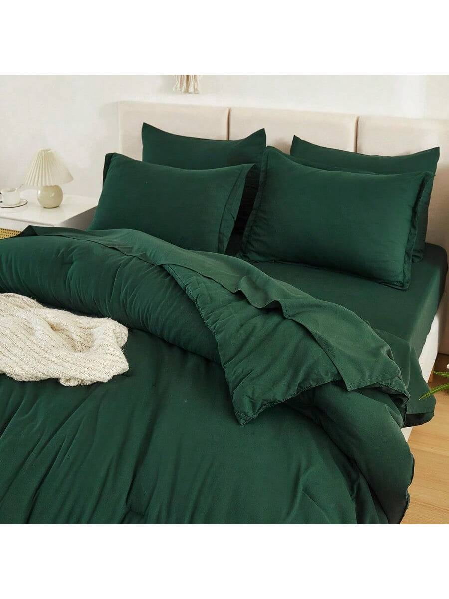King Size Comforter Set Dark Emerald Green 7 Pieces Bed In A Bag King Bedding Comforter Sets Solid Lightweight Bed Set With Comforter Sheets Pillowcases Shams