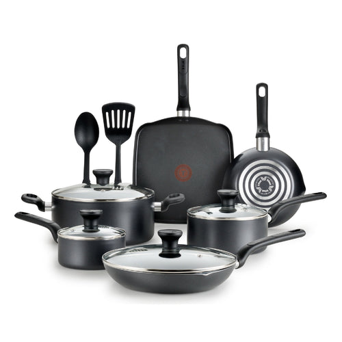 (3 pack) T-fal Easy Care 12-Piece Non-Stick Cookware Set, Pots and Pans, Grey