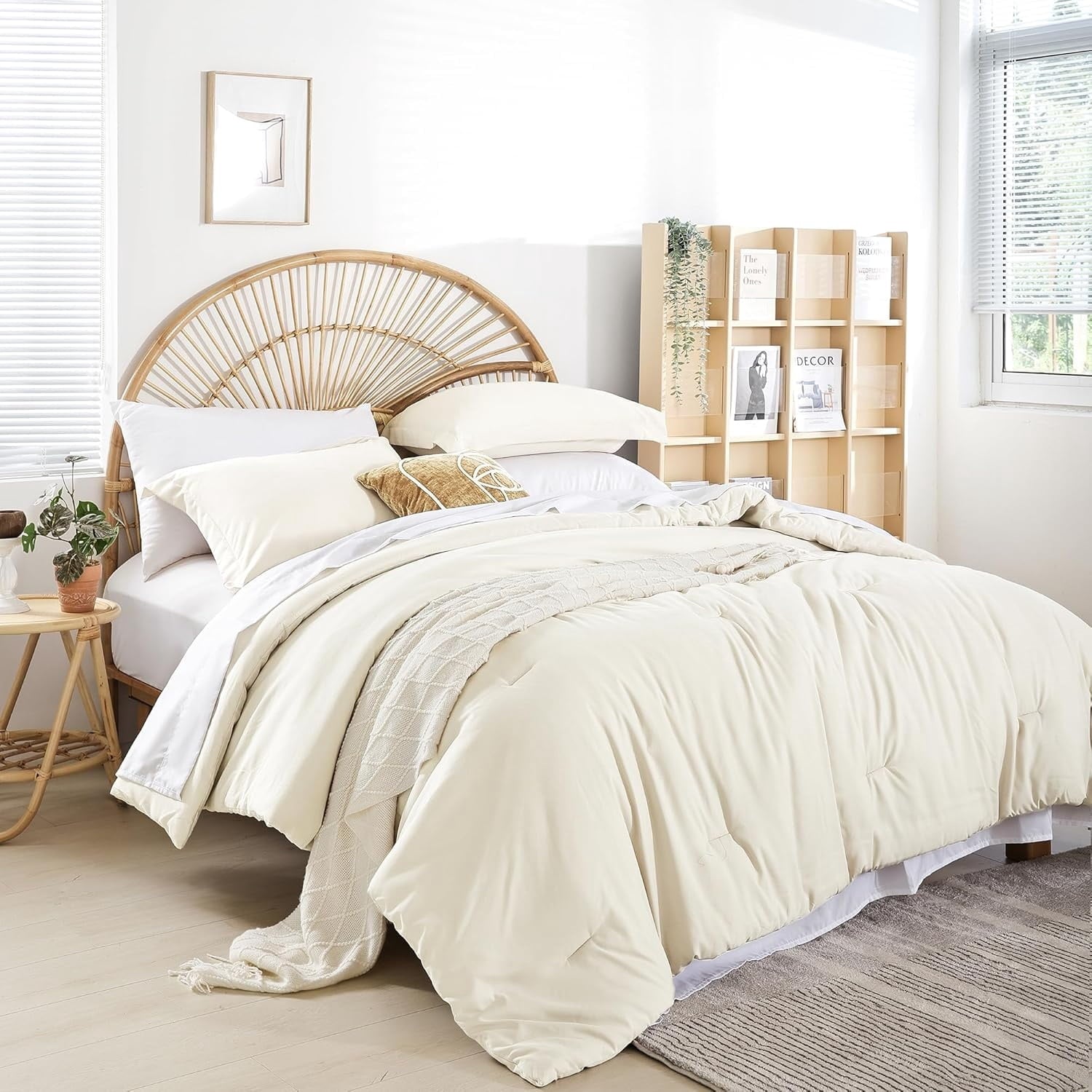 Full Size Comforter Set Ivory Comforter Set 7 Pieces Comforters Full Size Bed in a Bag with Sheets Fluffy Bedding Set for Women and Men