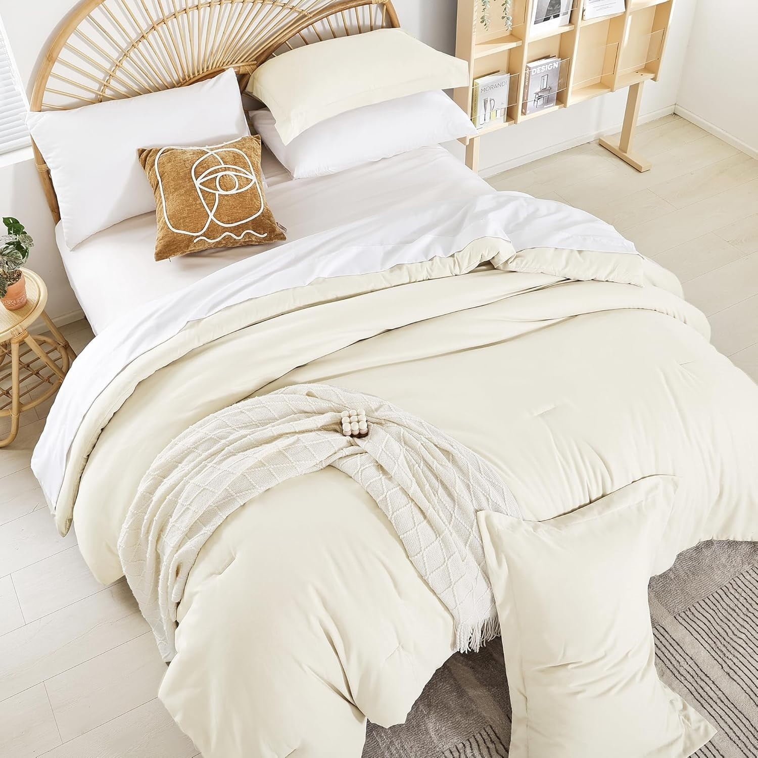 Full Size Comforter Set Ivory Comforter Set 7 Pieces Comforters Full Size Bed in a Bag with Sheets Fluffy Bedding Set for Women and Men