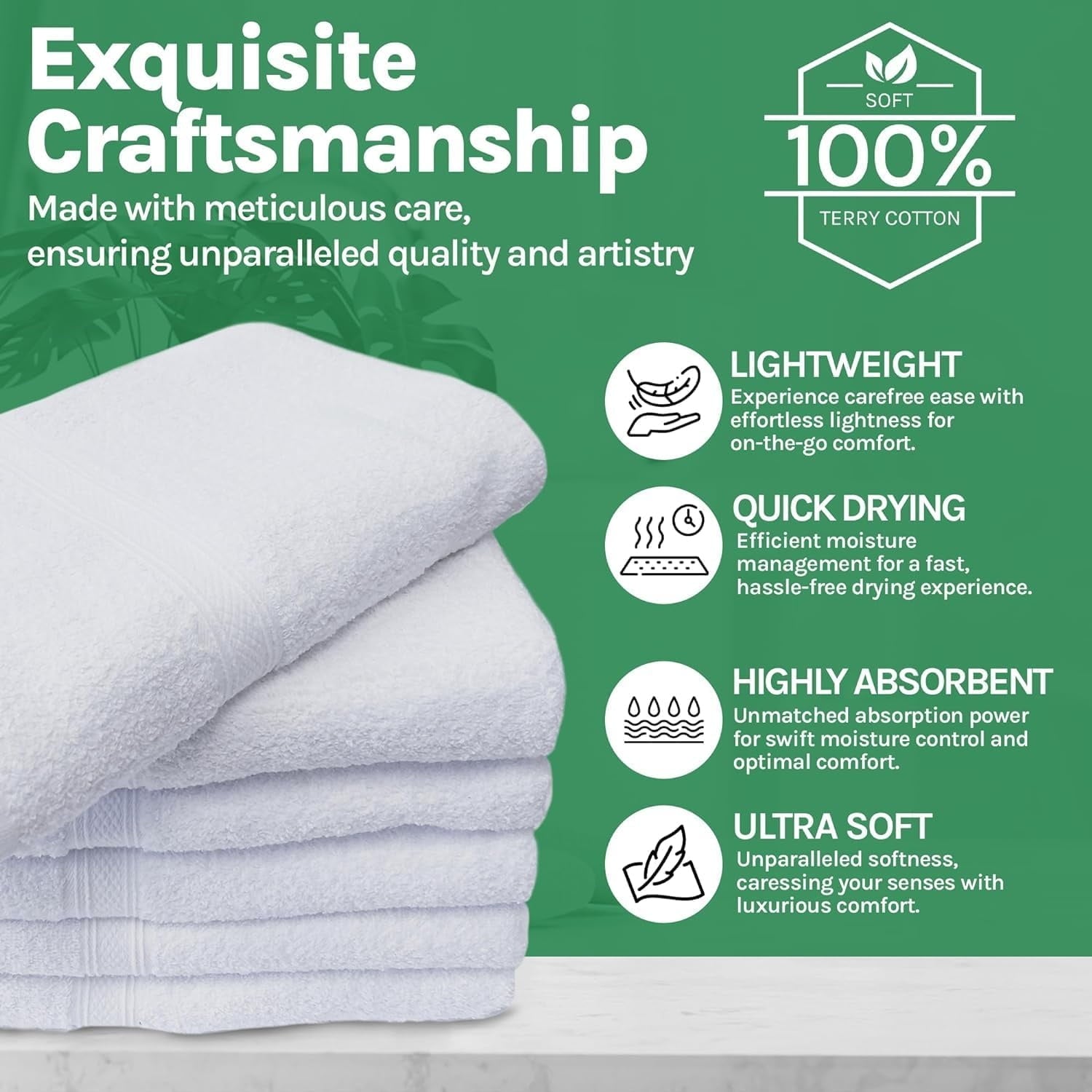 15X25 Hand Towels - White Soft 100% Cotton Ring Spun Loops - Highly Absorbent and Quick Drying Medium Towels Linen Essentials - Ideal for Bathroom, Spa, Travel, and Gym Use (24)