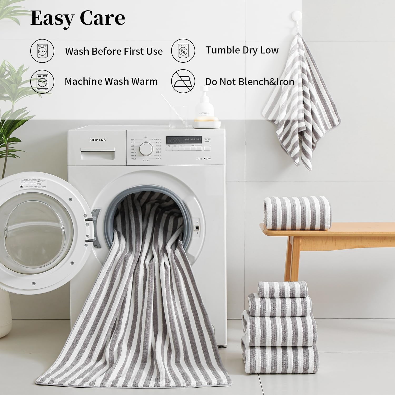 18-Piece Microfiber Bath Towels Set - 6 Bath Sheet, 6 Hand Towels, 6 Washcloths, Soft, Highly Absorbent Bathroom Towel, Quick Dry &amp; Less Lint Shower towel for Bathroom, Hotel, Spa, Dorm-Light Grey