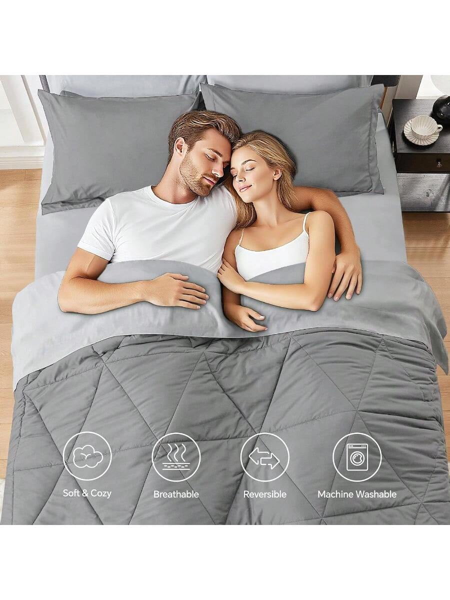 Queen Comforter Set 7 Pieces Bed In A Bag Soft Microfiber Reversible Grey Bed Set With Comforters Sheets Pillowcases Shams Cozy Luxury Bedding Sets For All Season