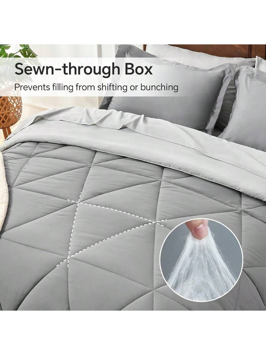 Queen Comforter Set 7 Pieces Bed In A Bag Soft Microfiber Reversible Grey Bed Set With Comforters Sheets Pillowcases Shams Cozy Luxury Bedding Sets For All Season