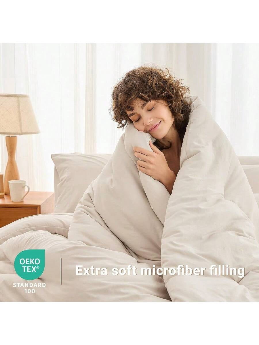 7 Pieces King Comforter Set Soft Bed In A Bag King Size All Season Bedding Set With Comforter Flat Sheet Fitted Sheet Pillowcases Shams Beige