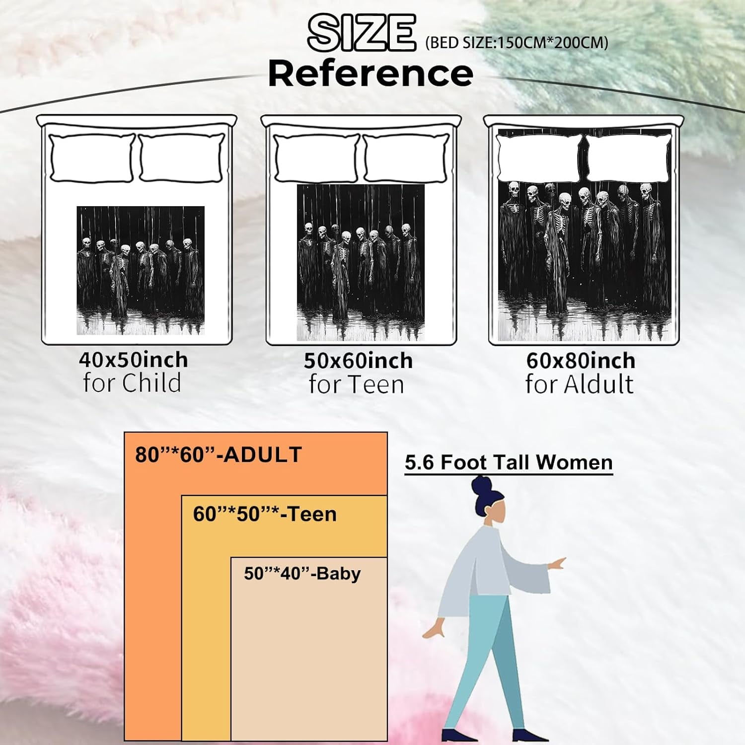 Gothic Skeleton Couple Hands Blanket Gifts for Women Adult Girls,Goth Red Rose Throw Blankets,Soft Comfy Lightweight for Home Halloween Couch Bed Sofa Decor,Dark Romantic Design 50x60in