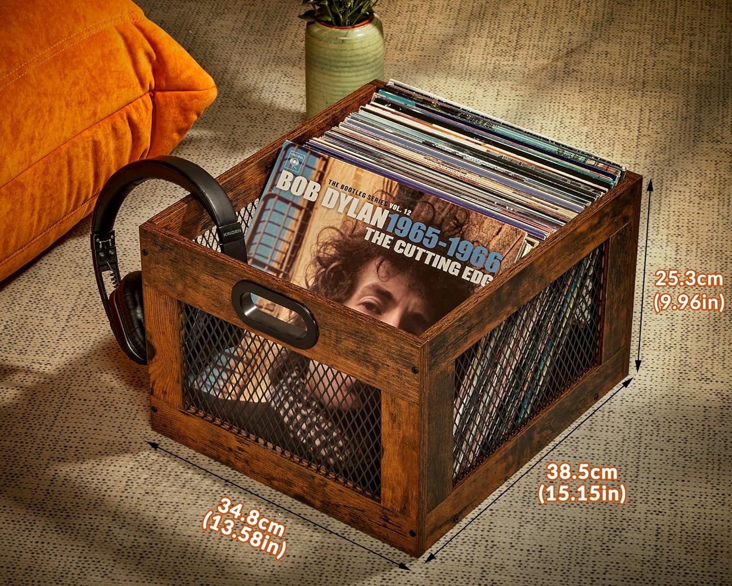 Vinyl Record Storage Crate Wooden Record Holder, Classic Cube Record Organizer Storage 100+ Records, Brown Color Vinyl Record Holder for Albums Super Easy to Assemble…