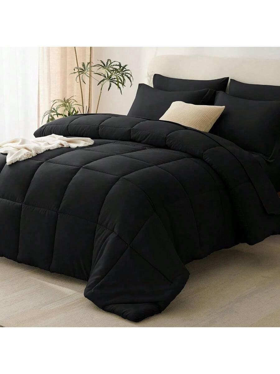 Black King Size Comforter Set With Sheets 7 Pieces Bed In A Bag King Bedding Sets Bed Set For All Season With Black Comforter Flat Sheet Fitted Sheet Pillowcases Pillow Shams