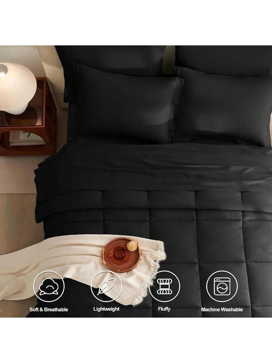 Black King Size Comforter Set With Sheets 7 Pieces Bed In A Bag King Bedding Sets Bed Set For All Season With Black Comforter Flat Sheet Fitted Sheet Pillowcases Pillow Shams