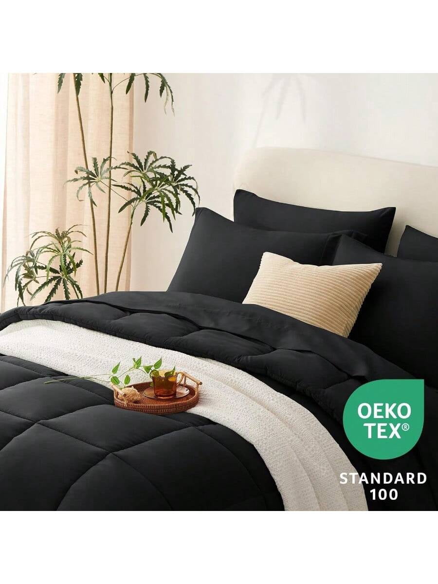 Black King Size Comforter Set With Sheets 7 Pieces Bed In A Bag King Bedding Sets Bed Set For All Season With Black Comforter Flat Sheet Fitted Sheet Pillowcases Pillow Shams