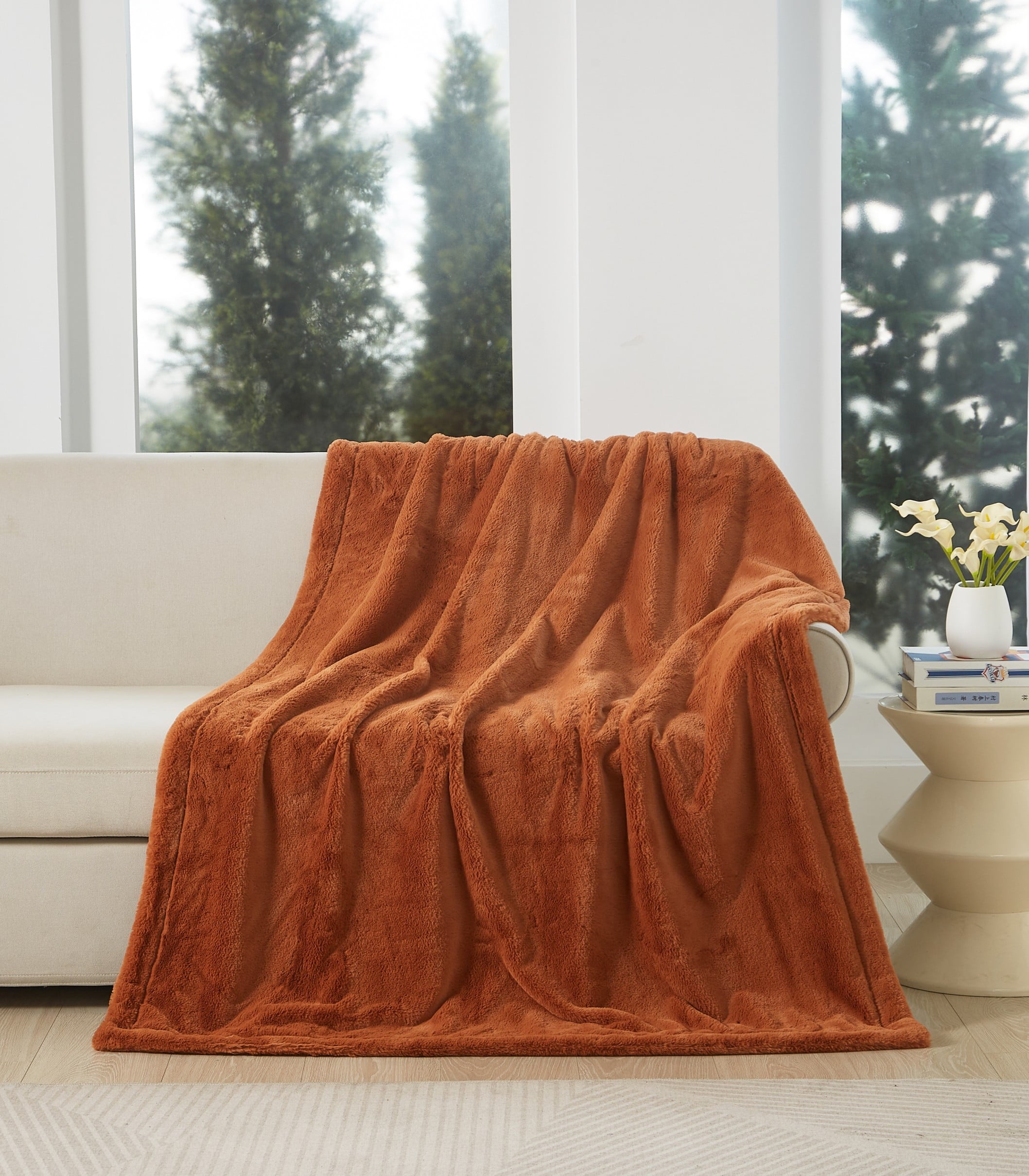 Cozy Haven Oversized Faux Fur Throw Blanket, Soft Beige, 50" x 72"