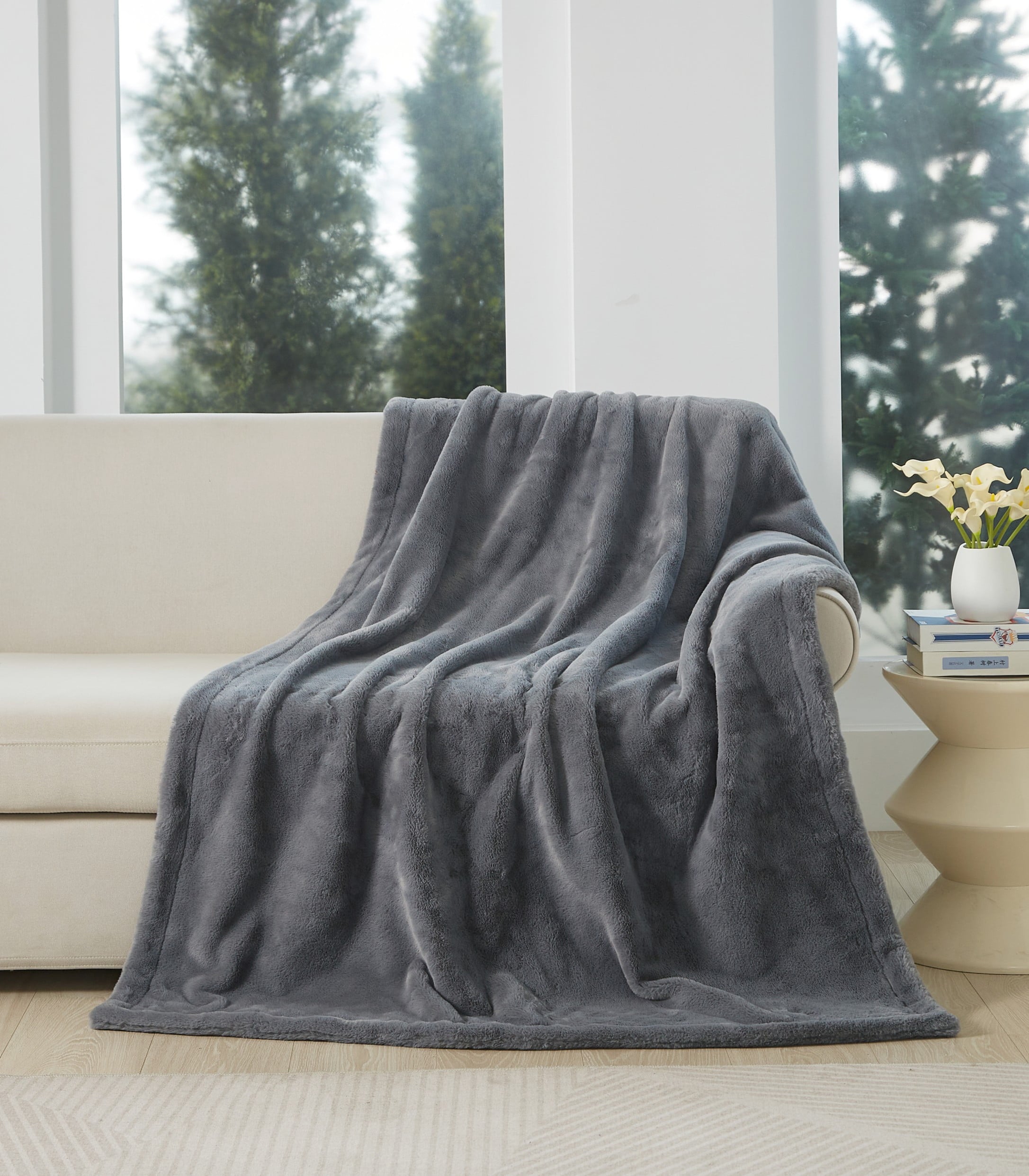 Cozy Haven Oversized Faux Fur Throw Blanket, Soft Beige, 50" x 72"