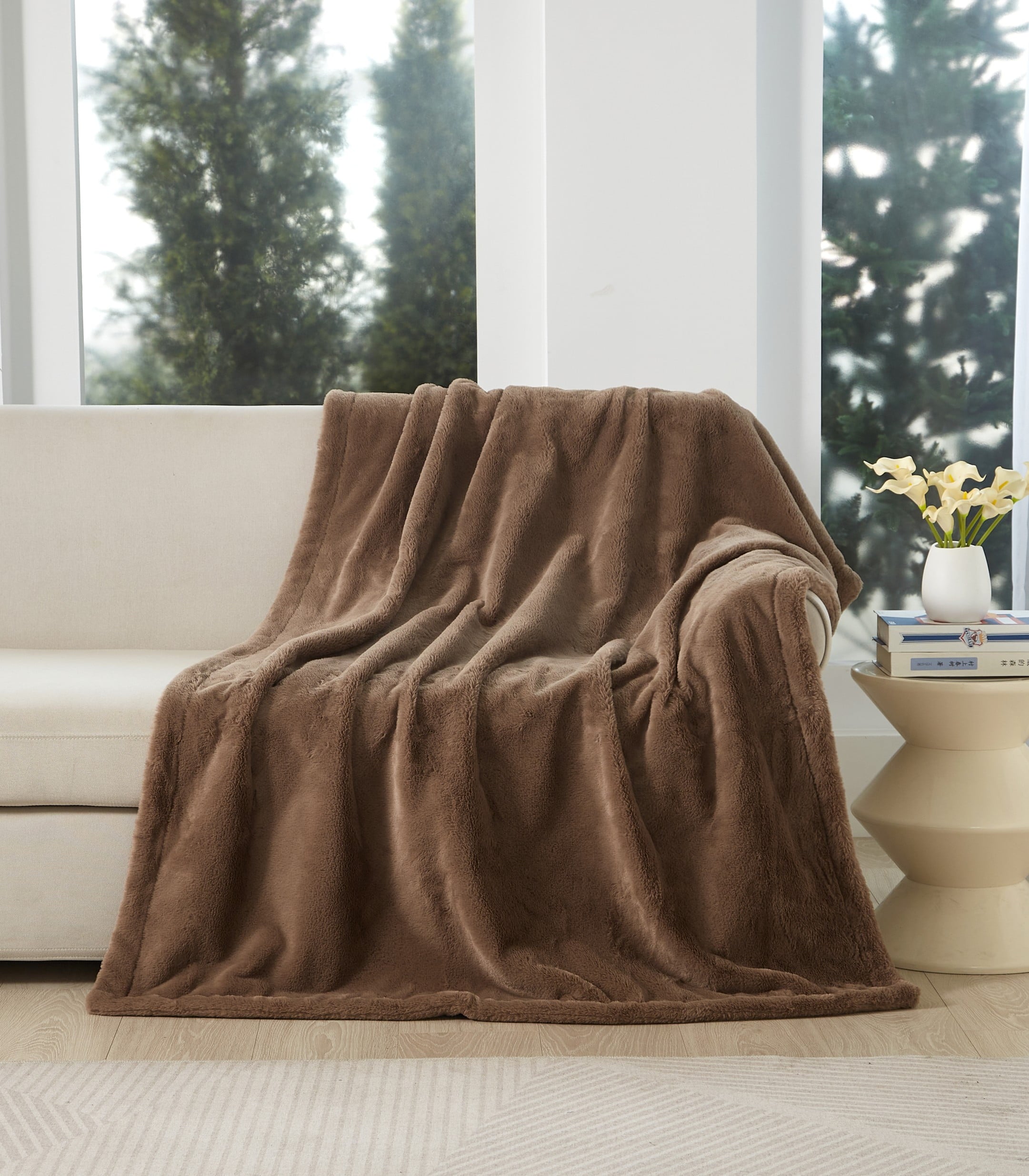 Cozy Haven Oversized Faux Fur Throw Blanket, Soft Beige, 50" x 72"