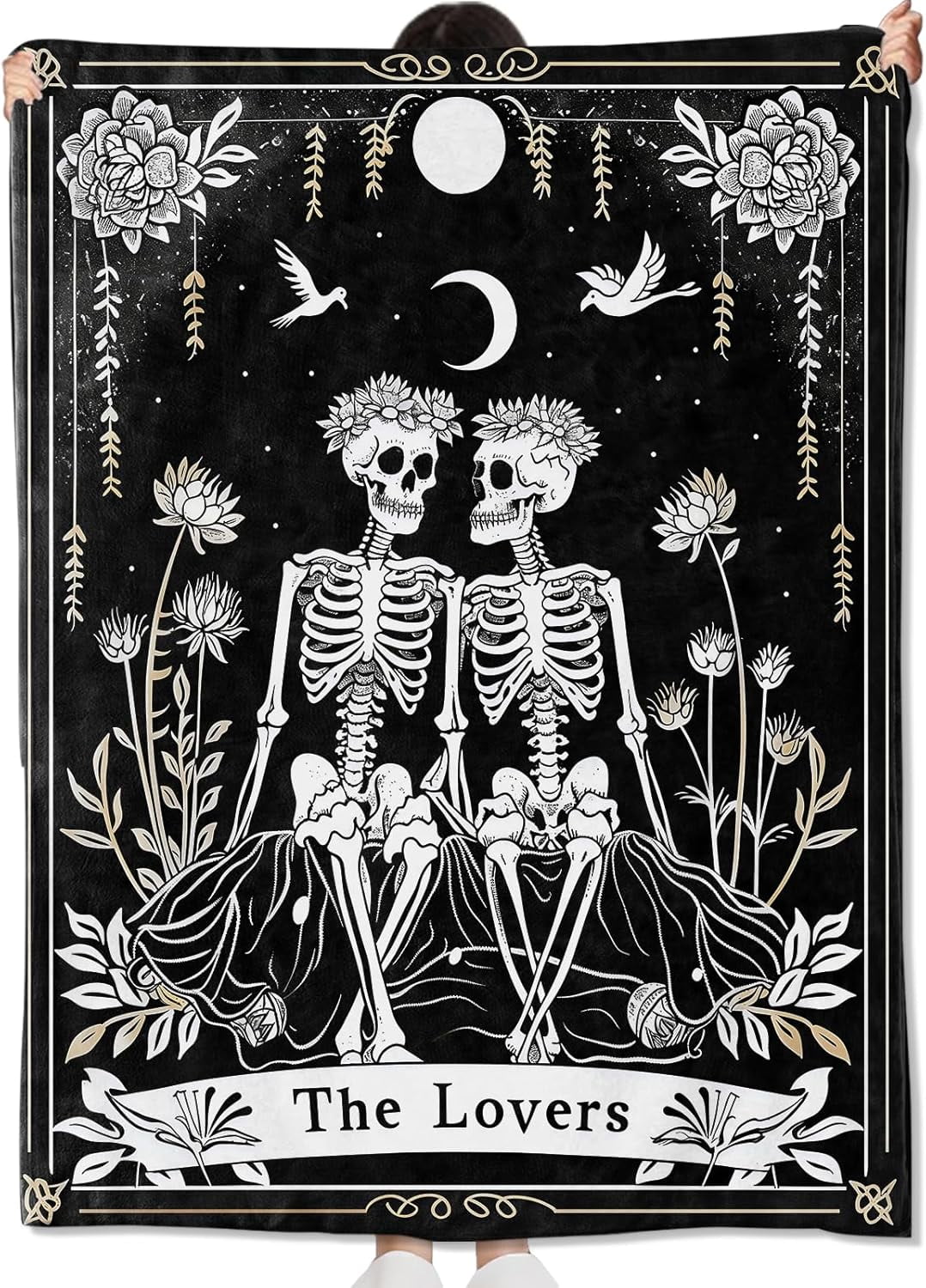 The Lovers Skeleton Blanket Gifts for Kids Adult Women,Gothic Romantic Flannel Throw Blankets,Soft Comfy Lightweight for Room Couch Bed Sofa Bold Halloween Goth Decor,Horror Lovers 60x50in