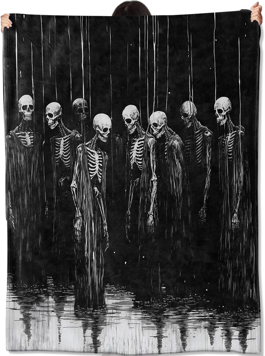 Gothic Skeleton Couple Hands Blanket Gifts for Women Adult Girls,Goth Red Rose Throw Blankets,Soft Comfy Lightweight for Home Halloween Couch Bed Sofa Decor,Dark Romantic Design 50x60in