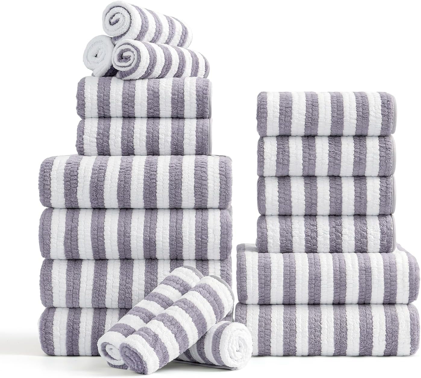 18-Piece Microfiber Bath Towels Set - 6 Bath Sheet, 6 Hand Towels, 6 Washcloths, Soft, Highly Absorbent Bathroom Towel, Quick Dry &amp; Less Lint Shower towel for Bathroom, Hotel, Spa, Dorm-Dark Purple